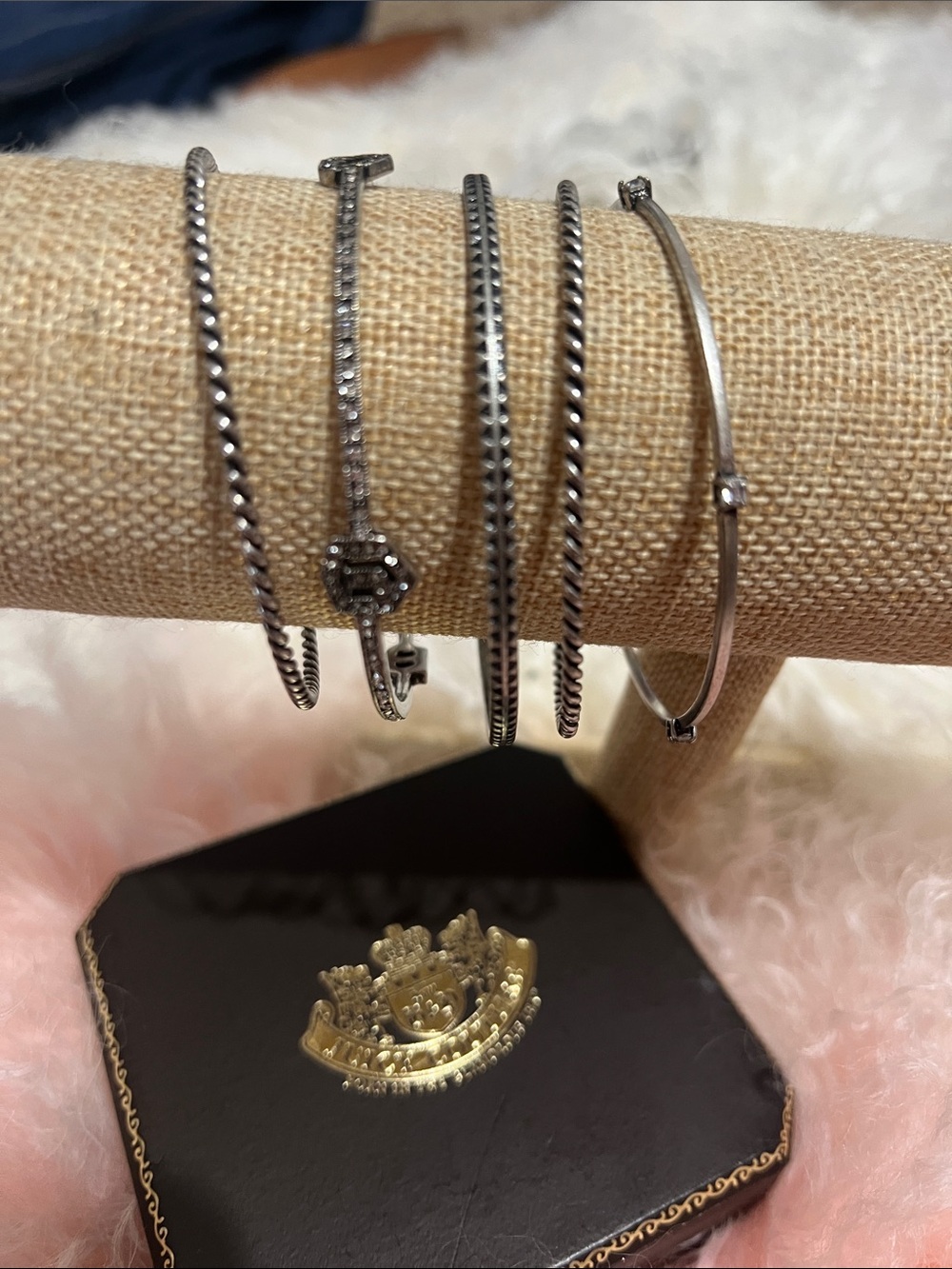 Juicy Couture Silver Tone Stacked Bangle Bracelet Set